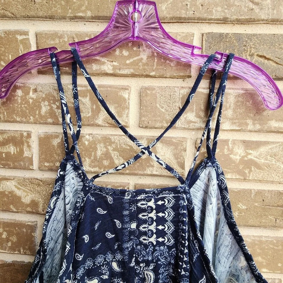 We The Free Hey Girl Cotton Boho Tank Top Blue and White Small - Picture 6 of 6